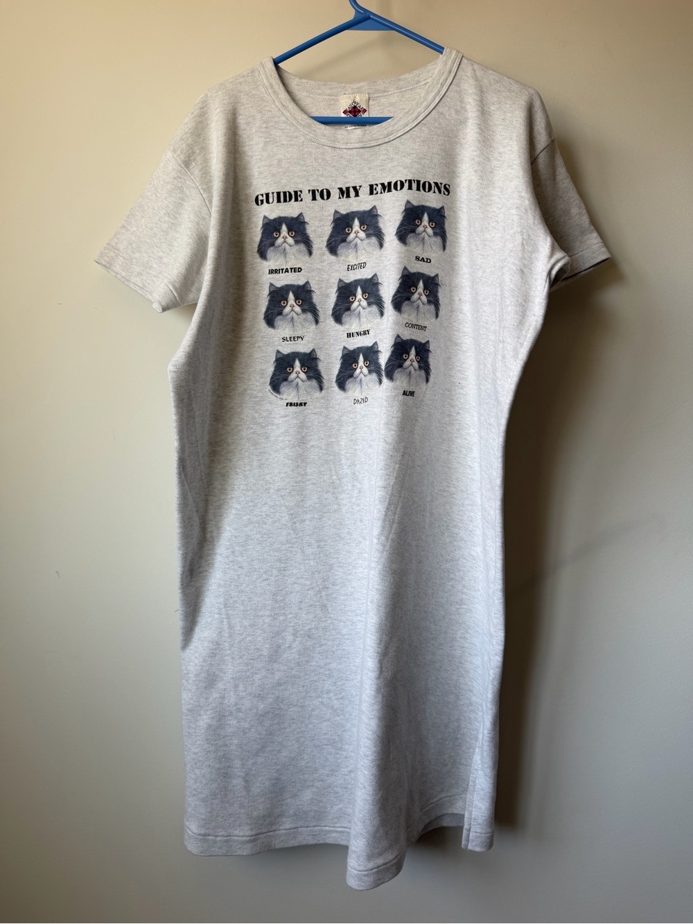 Vintage Funny Cat Graphic T-Shirt Dress Nightgown One Size Guide To My Emotions - Picture 4 of 9